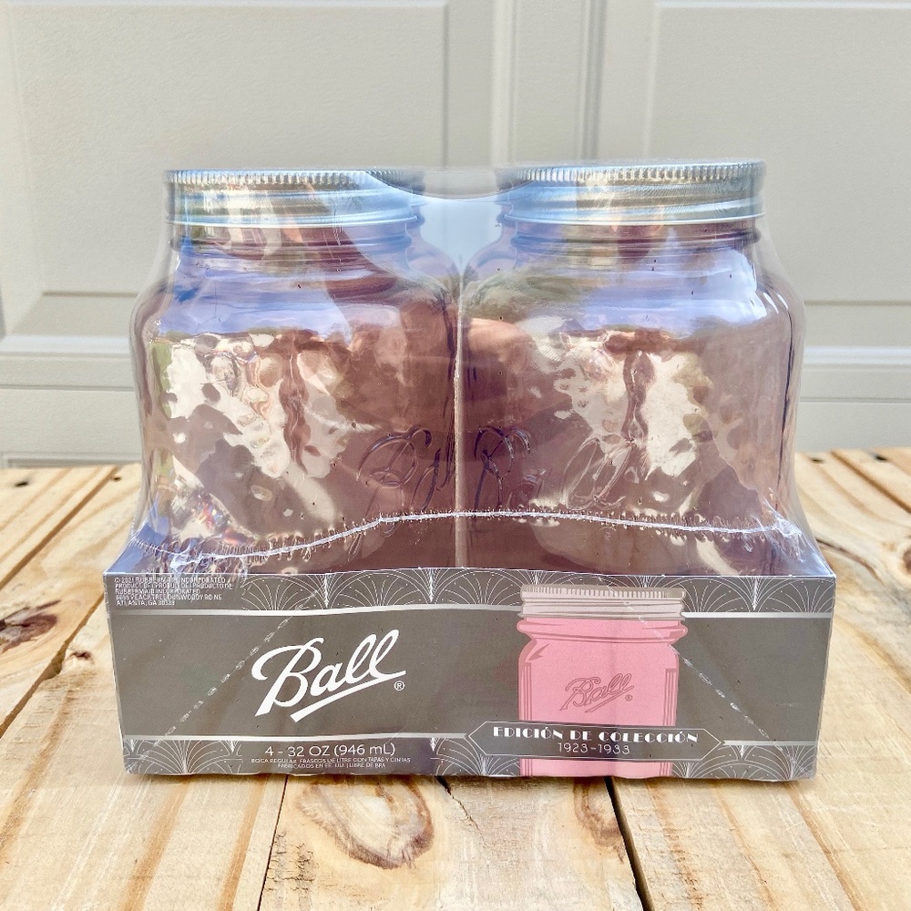 Rose Pink SEALED 4-pk QUART Jars, Vintage Style Ball Mason NEW Depression glass